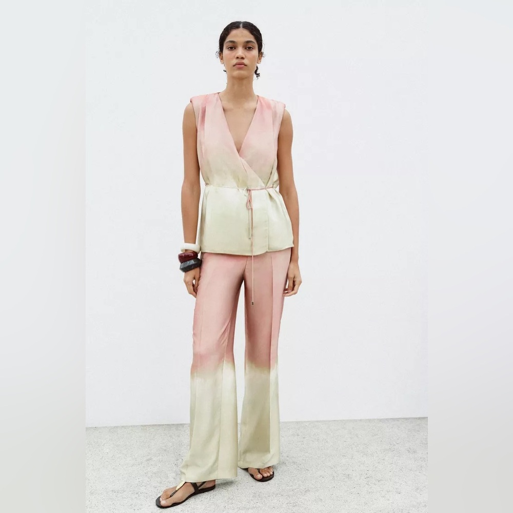 Zara Two-Tone Pink and Cream Wide-Leg Pants